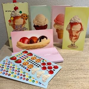 Ice Cream NOTE CARDS in Box with Candy Stickers - 9 Cards 11 Envelopes